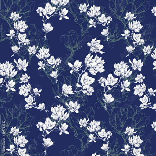 Elegant blooming magnolia flower pattern 