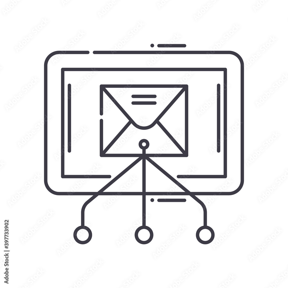 Online marketing concept icon, linear isolated illustration, thin line vector, web design sign, outline concept symbol with editable stroke on white background.