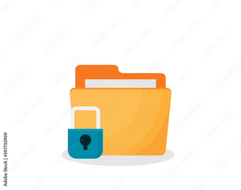 Flat folder lock icon on white background. File protection. Flat folder lock icon on white background. File protection.