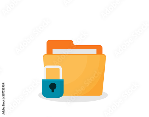 Flat folder lock icon on white background. File protection.
