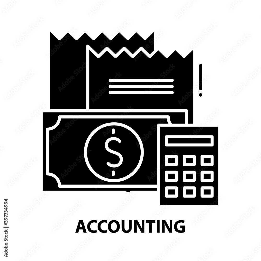 accounting icon, black vector sign with editable strokes, concept illustration accounting icon, black vector sign with editable strokes, concept illustration