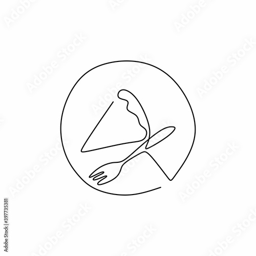 Continuous line drawing of birthday cake on plate. Sweet muffin cake hand-drawn line art minimalism design isolated on white background. Delicious pastry shop menu and restaurant badge concept