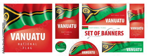 Vector set of banners with the national flag of the Vanuatu