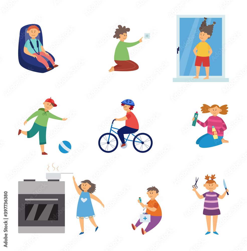 A vector set of characters of little kids in dangerous situations. A vector set of characters of little kids in dangerous situations.