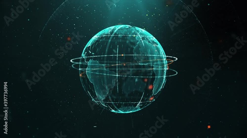 4k Green Earth With Connection Lines (Close Up)