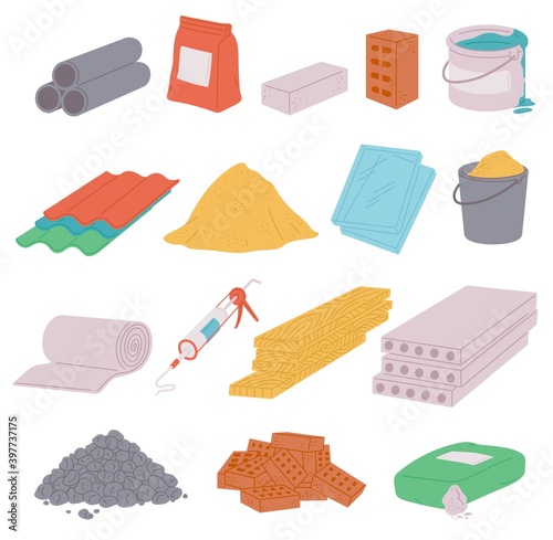 A set of building materials icons a vector isolated illustrations