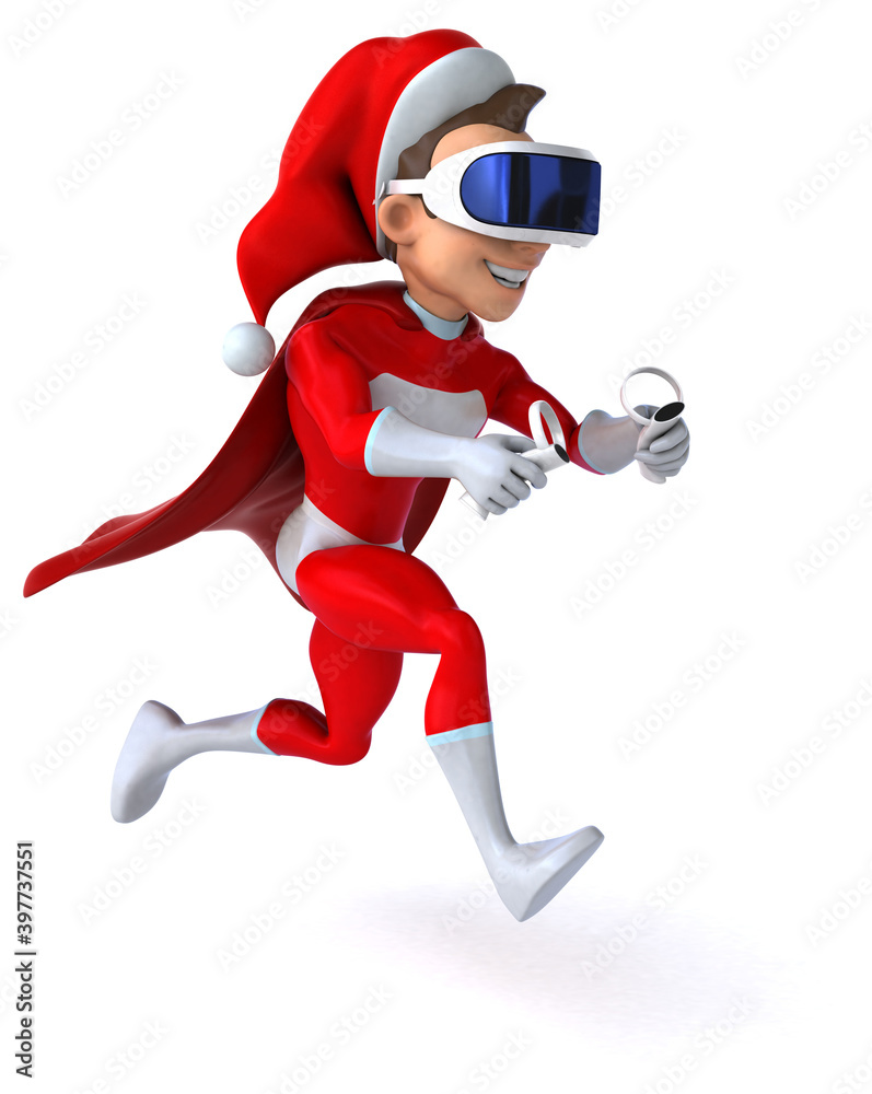 Fun 3D Illustration of a super Santa Claus with a VR Helmet Fun 3D Illustration of a super Santa Claus with a VR Helmet