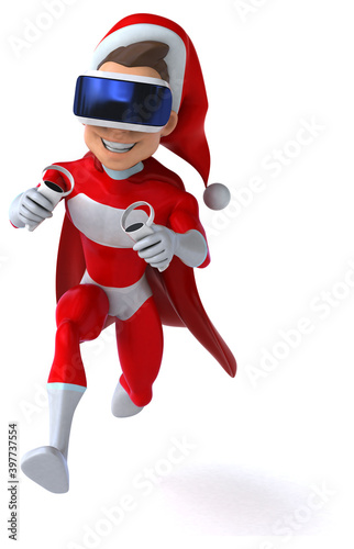 Fun 3D Illustration of a super Santa Claus with a VR Helmet