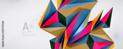 Vector triangle geometric backgrounds. Low poly 3d shape on light backdrop. Vector illustration for covers, banners, flyers and posters and other designs