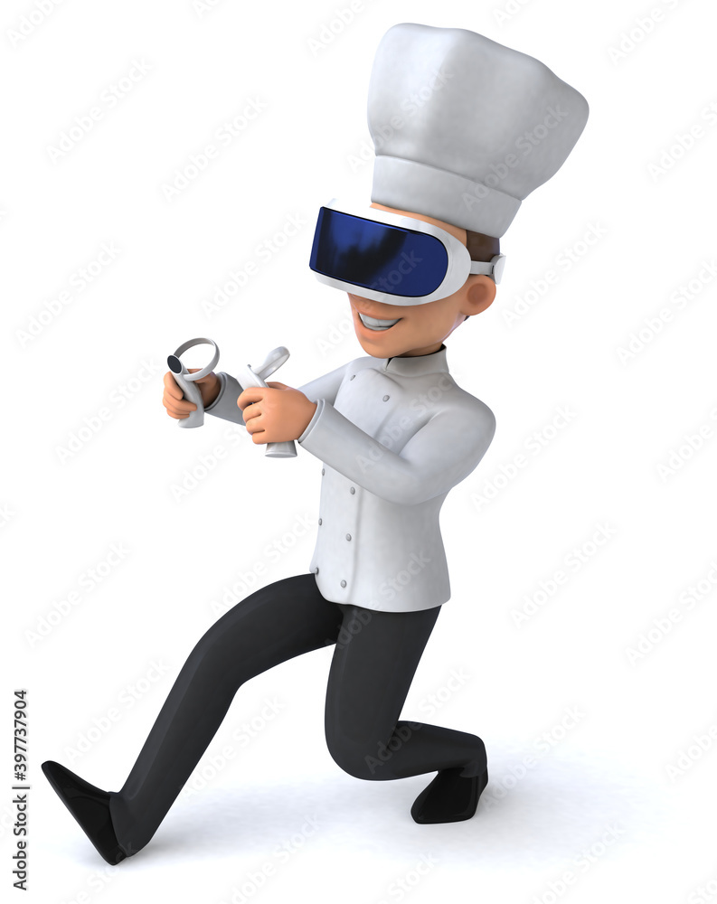 Fun 3D Illustration of a chef with a VR Helmet Fun 3D Illustration of a chef with a VR Helmet