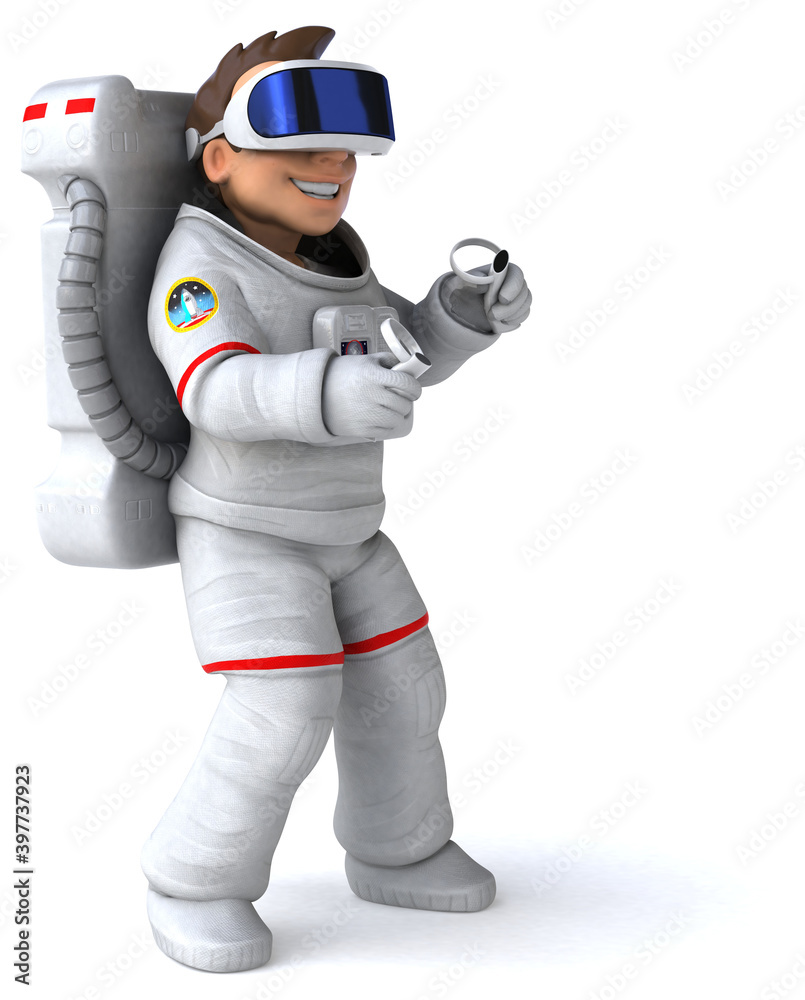 Fun 3D Illustration of an astronaut with a VR Helmet