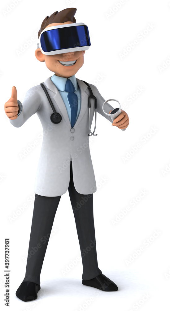 Fun 3D Illustration of a doctor with a VR Helmet Fun 3D Illustration of a doctor with a VR Helmet
