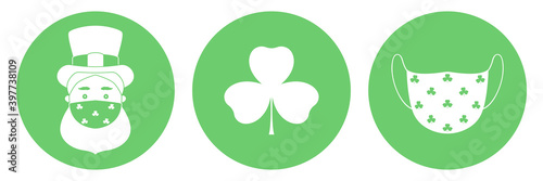 St Patricks Day icons. Leprechaun in face mask. Vector illustration. photo