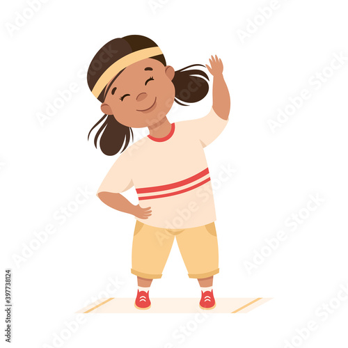 Obedient Girl with Good Breeding Doing Physical Exercise Vector Illustration