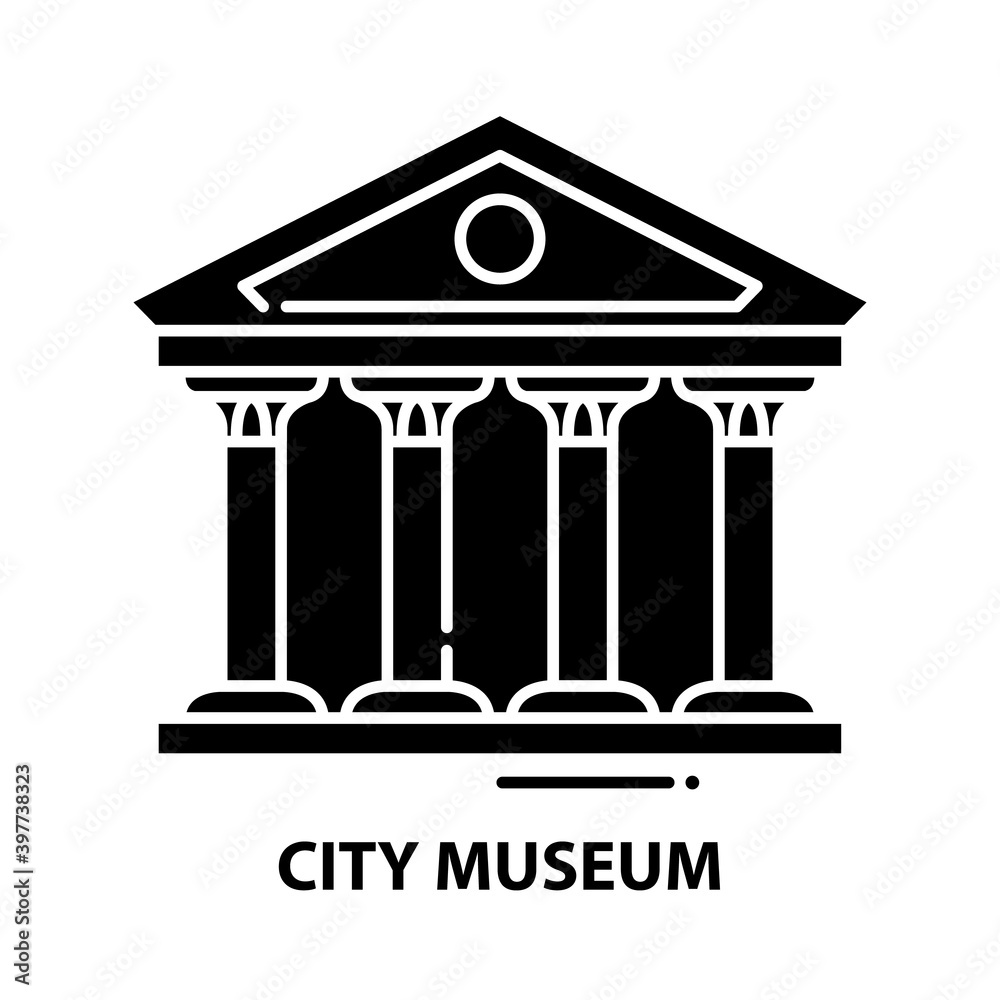 city museum icon, black vector sign with editable strokes, concept illustration city museum icon, black vector sign with editable strokes, concept illustration