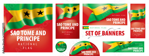 Vector set of banners with the national flag of the Sao Tome and Principe