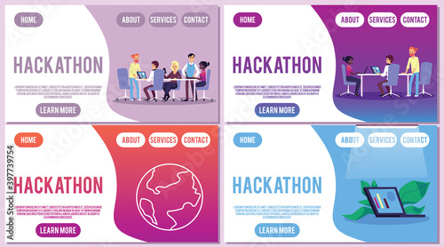 A set of vector landing pages templates of app for hackathon