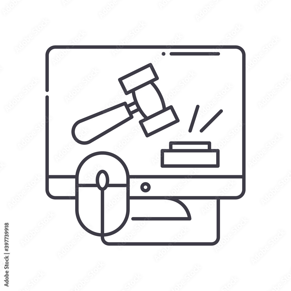 Online auction icon, linear isolated illustration, thin line vector, web design sign, outline concept symbol with editable stroke on white background. Online auction icon, linear isolated illustration, thin line vector, web design sign, outline concept symbol with editable stroke on white background.
