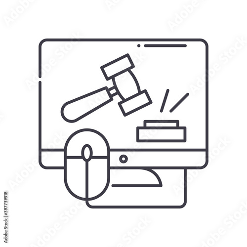 Online auction icon, linear isolated illustration, thin line vector, web design sign, outline concept symbol with editable stroke on white background.