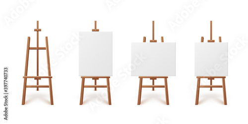 Template of artboard canvas on easels realistic vector illustration isolated.