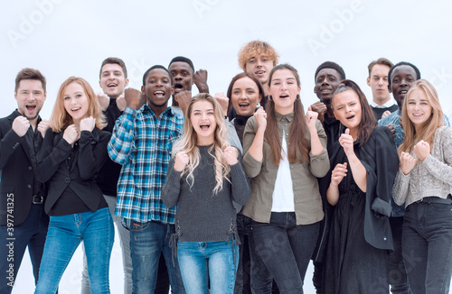 full length . a group of happy young people standing together