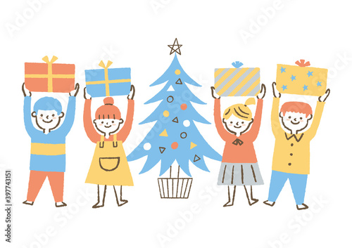 クリスマスプレゼントをもらった子ども