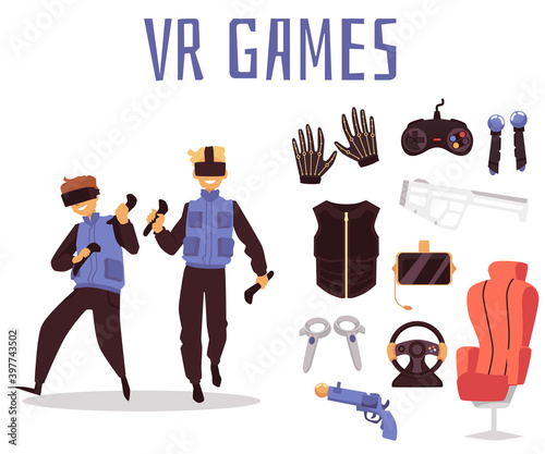 VR game equipment and player set - virtual reality glasses and tools