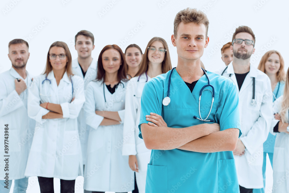 top view. a group of smiling doctors pointing at you. top view. a group of smiling doctors pointing at you.