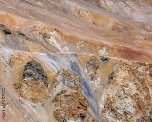 Colorful mountain details at high-altitude Ak Baital pass on the Pamir Highway in Murghab district, Gorno-Badakshan, Tajikistan photo