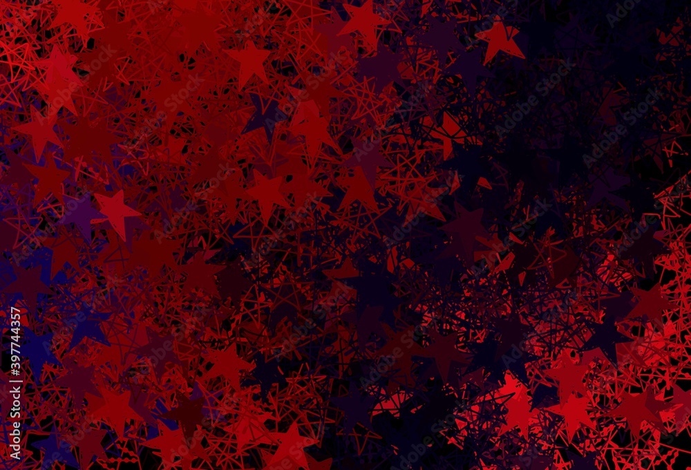 Dark Blue, Red vector texture with colored snowflakes, stars.