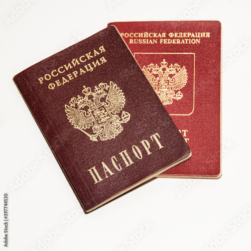 International biometric and internal passport of a citizen of the Russian Federation. Isolated on a white background
