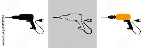 Electric drill icon. Line, glyph and filled outline colorful version, Electric drill outline and filled vector sign. Symbol, logo illustration. Different style icons set