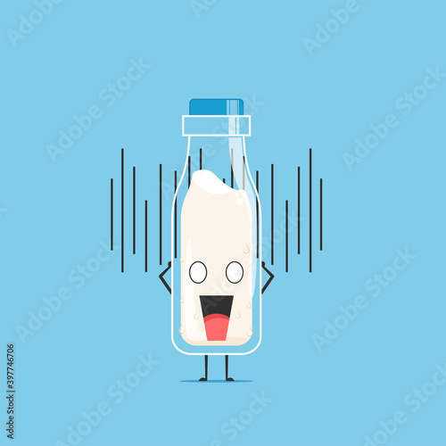 a bottle of white milk character fright and got shocked isolated on cyan background. a bottle of white milk character emoticon illustration