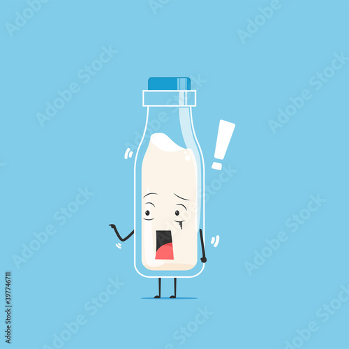 a bottle of white milk character got shocked isolated on cyan background. a bottle of white milk character emoticon illustration