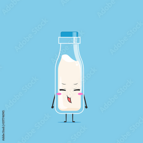 a bottle of white milk character gets bored isolated on cyan background. a bottle of white milk character emoticon illustration