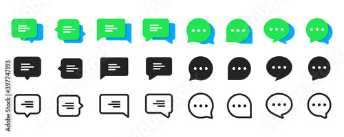 Set of Chat Message Bubbles Vector Icon. Communication icons. Talk bubble, dialog. Web icon set. Online communication. Conversation, SMS, Notification, Group Chat. Chatting icons in different styles