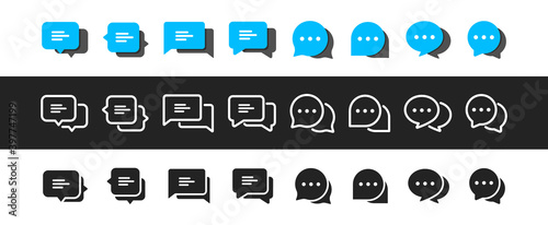 Set of Chat Message Bubbles Vector Icon. Communication icons. Talk bubble, dialog. Web icon set. Online communication. Conversation, SMS, Notification, Group Chat. Chatting icons in different styles