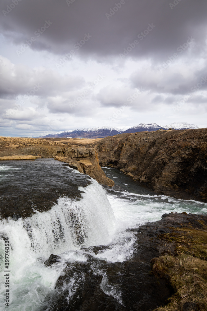 A waterfall in Iceland in spring A waterfall in Iceland in spring