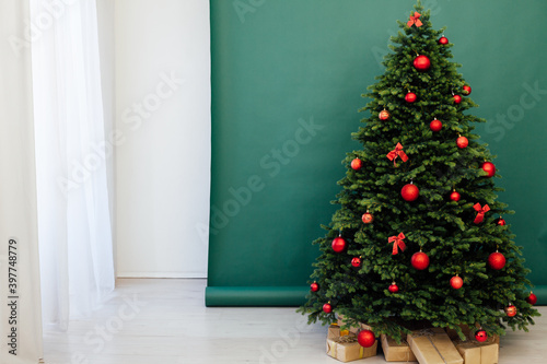 Interior room with Christmas tree with gift decor for the new year