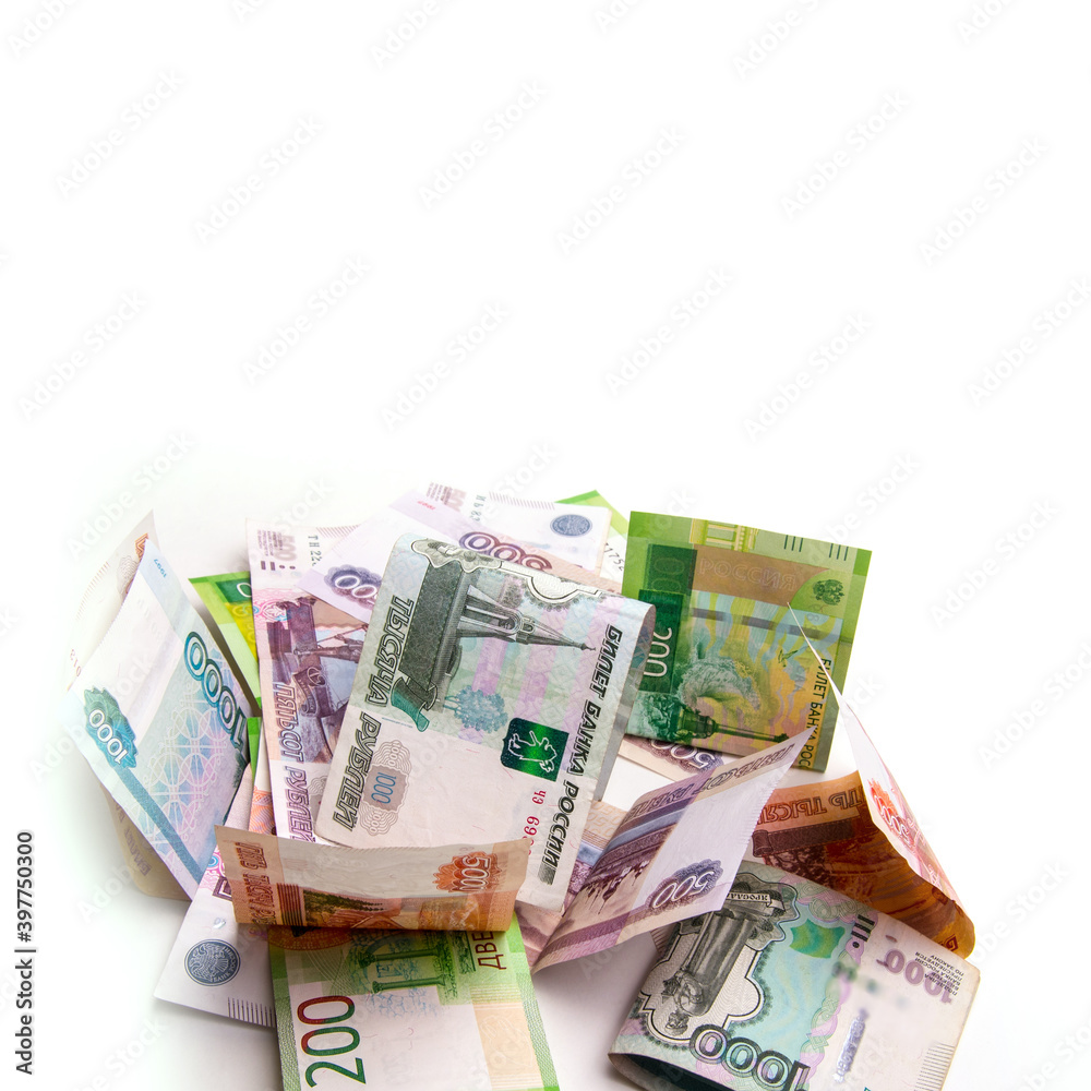 Russian money in denominations of five thousand, two hundred rubles, one thousand rubles, five hundred rubles. Close-up of Russian rubles .Background and texture of money. Finance Russian money in denominations of five thousand, two hundred rubles, one thousand rubles, five hundred rubles. Close-up of Russian rubles .Background and texture of money. Finance