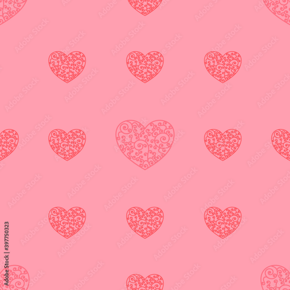 Beautiful seamless pattern design of laced heart isolated on pink background. Suitable for wrapping paper, wallpaper, backdrop and etc.