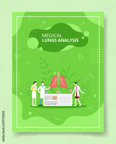 medical lungs analysis people scientist around lung anatomy organ in laboratory for template of banners, flyer, books cover