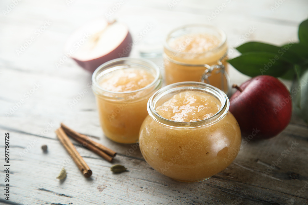 Homemade apple jam or sauce with spices Homemade apple jam or sauce with spices