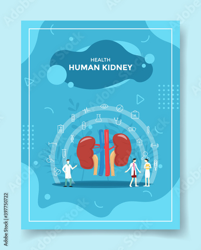 health human kidney people doctor nurse standing around kidney anatomy organ for template of banners, flyer, books cover, magazines