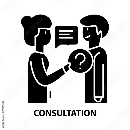 consultation icon, black vector sign with editable strokes, concept illustration