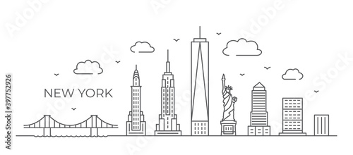 New York Line drawing New York illustration in line style on white background