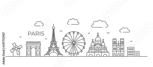 Paris Line drawing Paris illustration in line style on white background