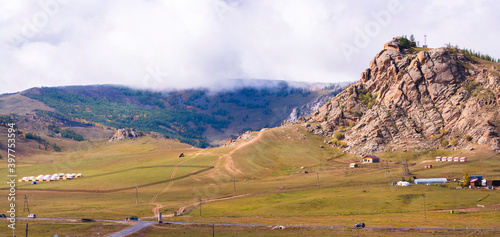 Beautiful landscape of mountains in TERELJ, Mongolia. Wide panoramic view, Terelj Mountains.