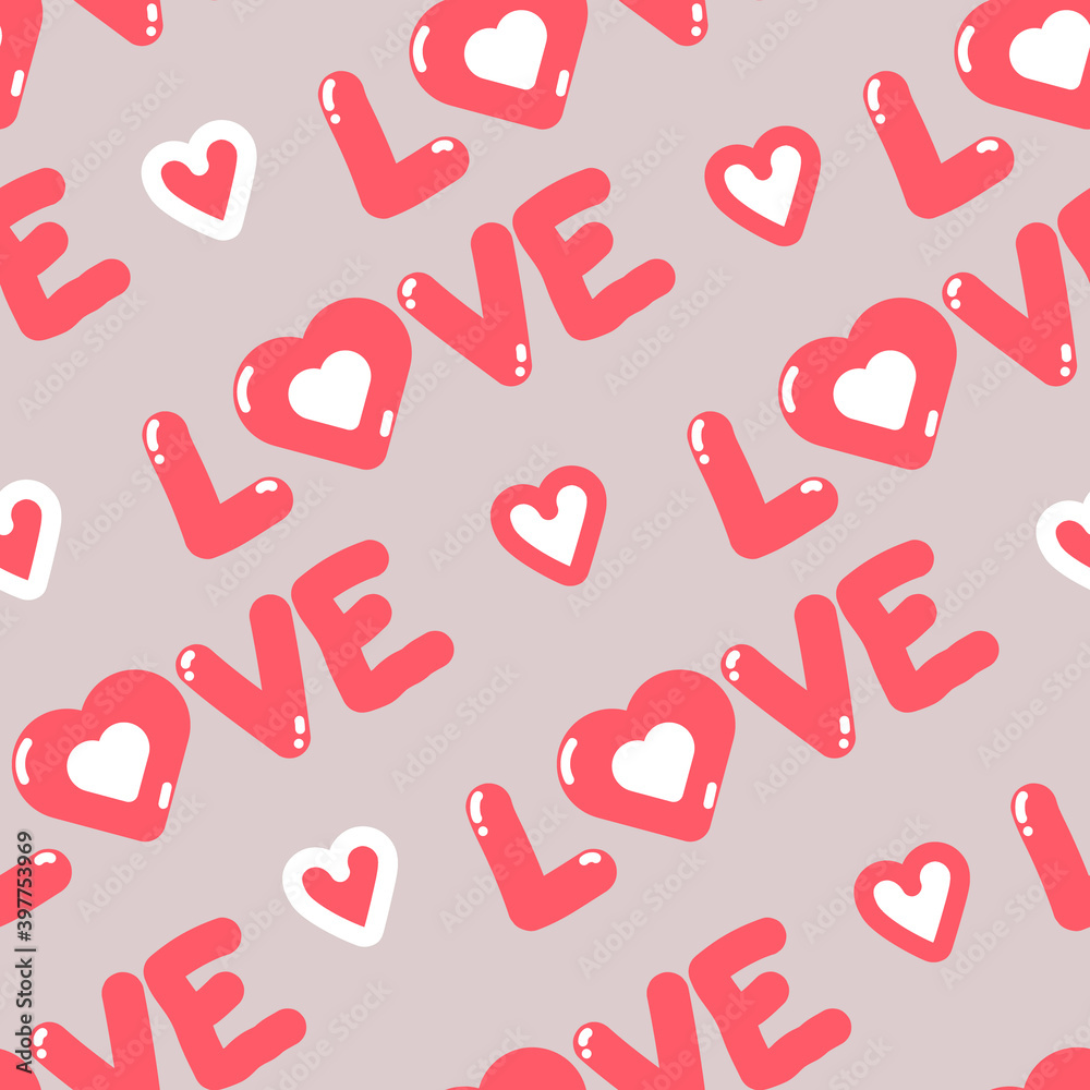 Valentine's day pink hand drawn hearts love seamless pattern. Part of collection