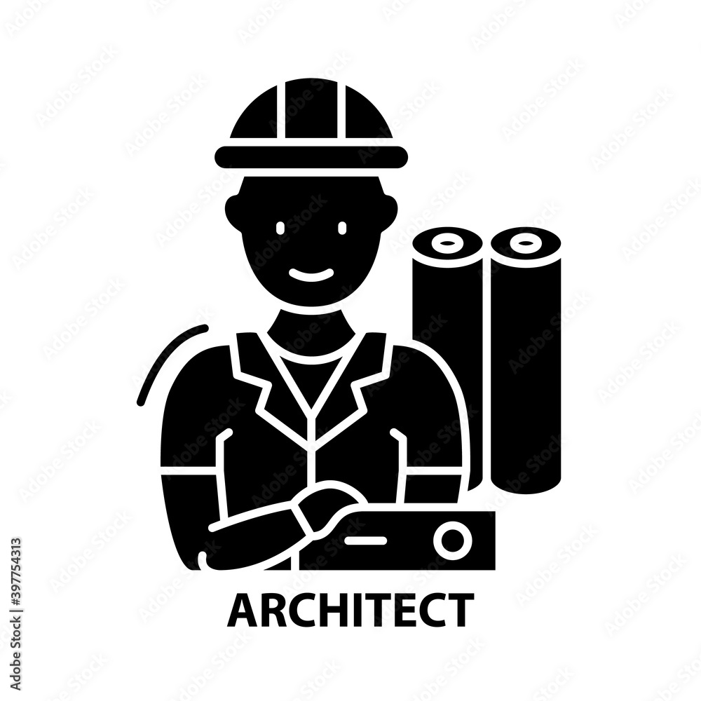architect icon, black vector sign with editable strokes, concept illustration architect icon, black vector sign with editable strokes, concept illustration
